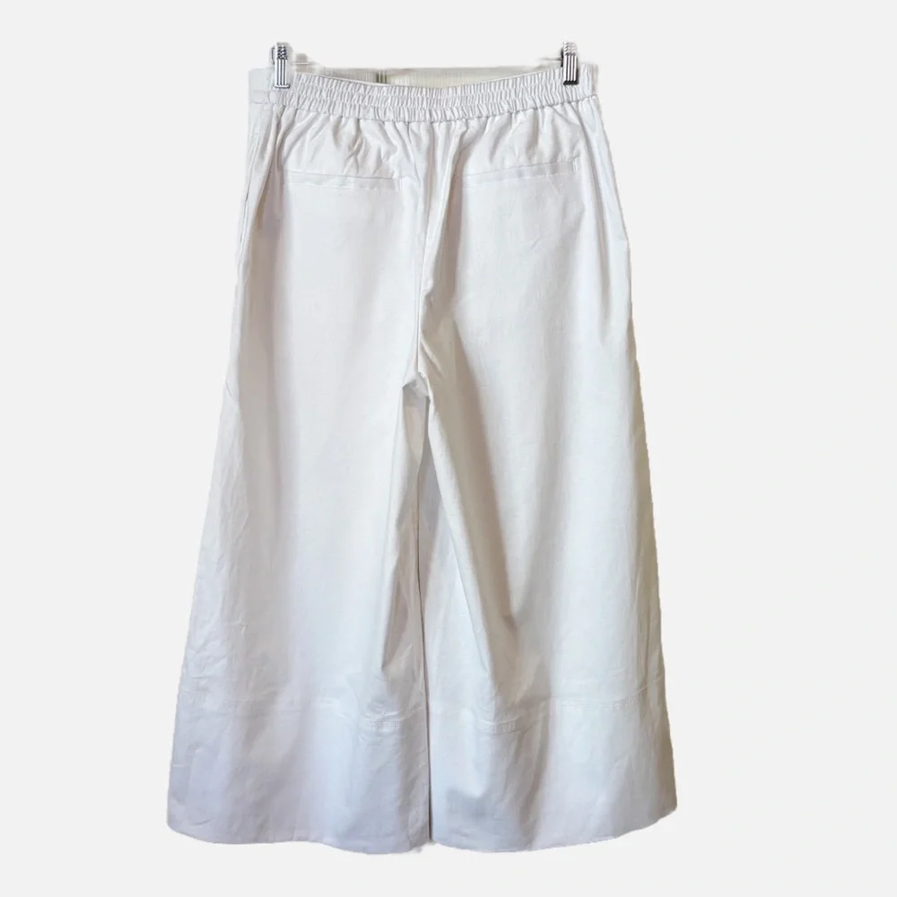 Banana Republic White Wide-Leg Ankle Cropped Pants Linen Cotton Women’s M Vaca